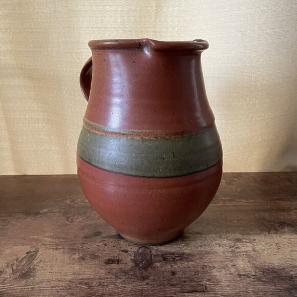 Robert Crystal Vermont Signed Studio Art Pottery Pitcher Brown Glazed Stoneware - Picture 5 of 16